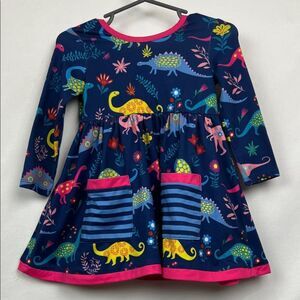 Little Millie Blue and pink Dinosaur print twirl dress with pockets size 12 m